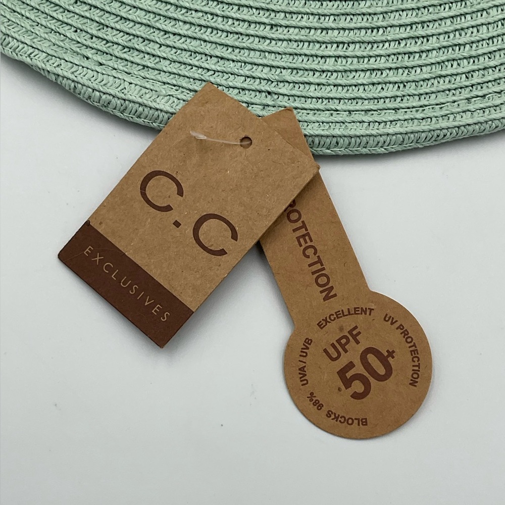 NWT C.C. Mint Green Straw Panama Hat with Braided Band - Picture 4 of 10